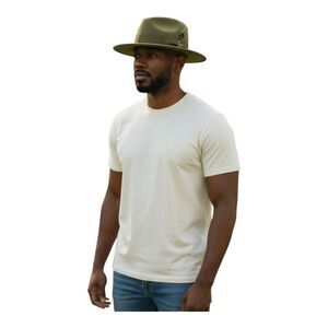 MONTIQUE MENS OLIVE LIGHT FELT 2 1/2" WIDE BRIM PINCH FEDORA HAT. H60